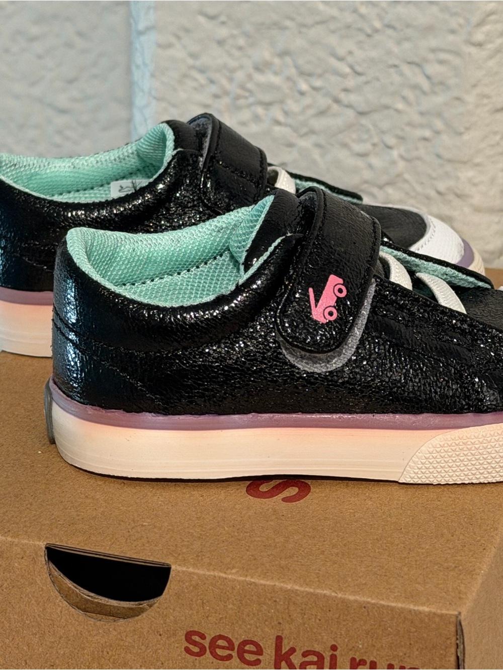 See Kai Run Kids Alex Sneaker - Black Metallic with Mint and Pink Accents - Picture 6 of 7